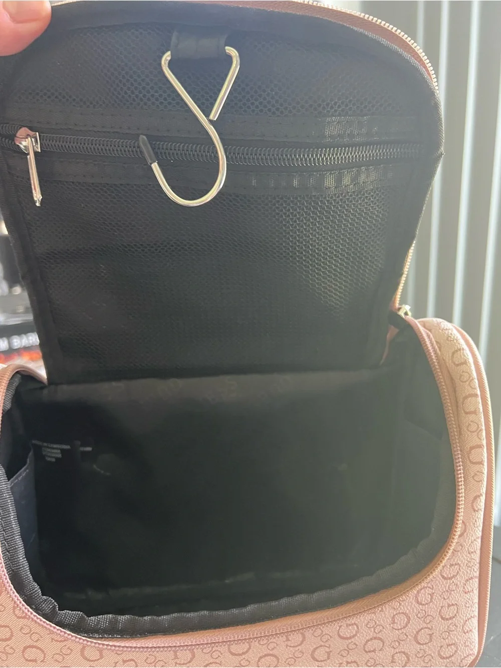 Guess Beige and Pink Logo Travel Cosmetic Case